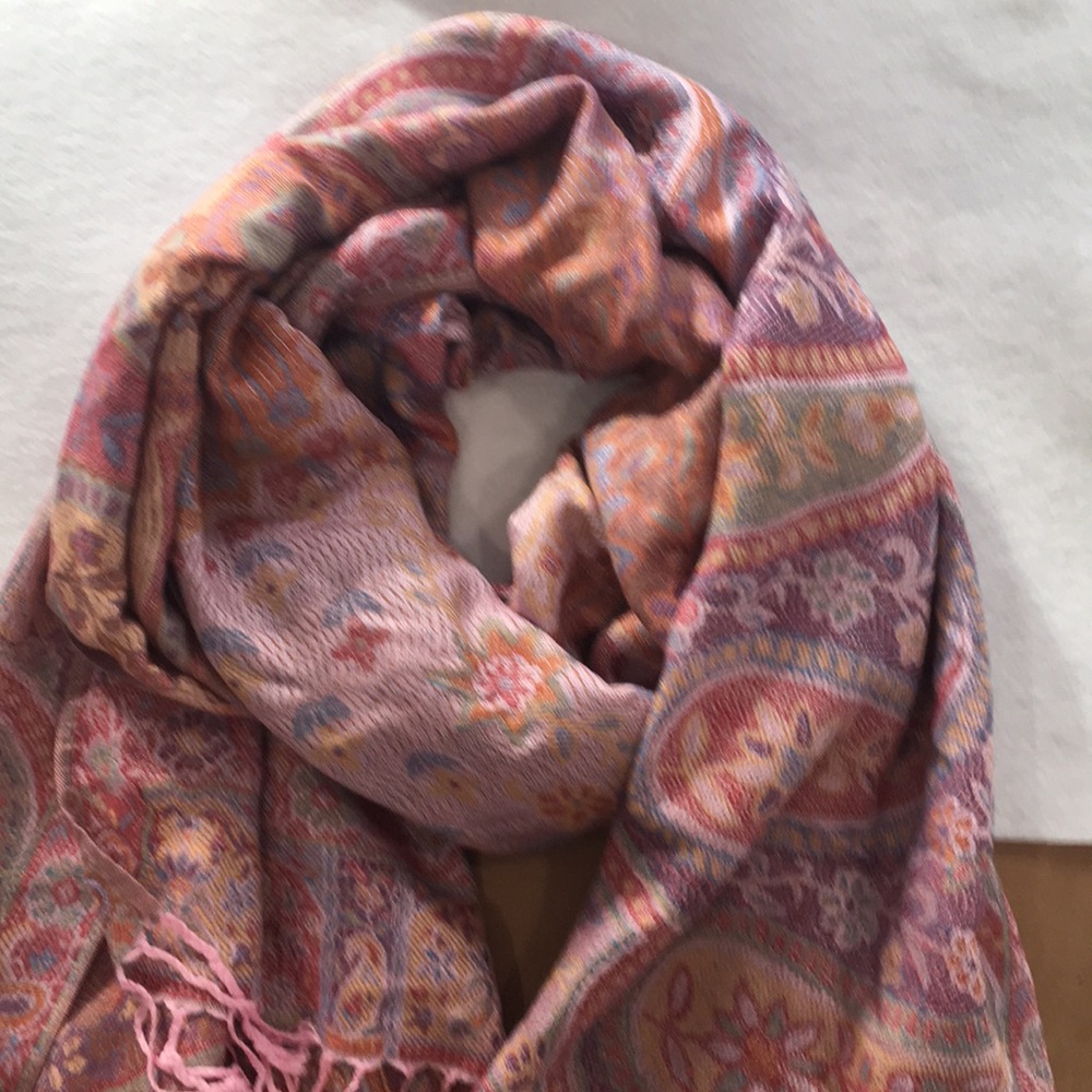 Cashmere shawl, 26 inches wide by 70 inches long.